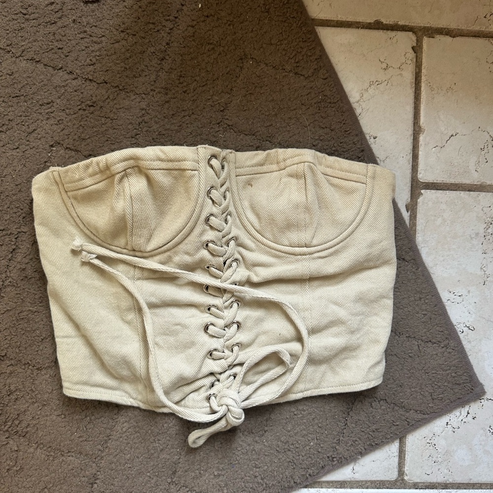 Cream Lace-Up Bustier Top hazel boutique